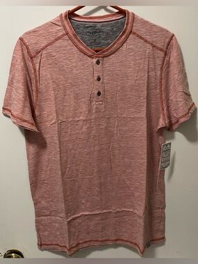 Flag & Anthem Men's Henley Neck Short Sleeve T-Shirt Coral Gray Size Medium NWT